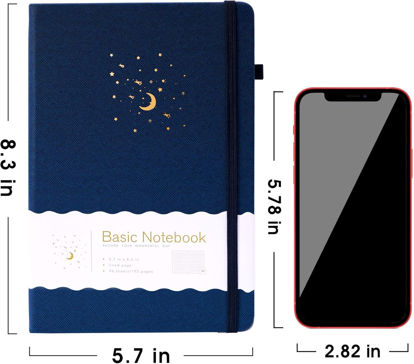 CAGIE Journal Notebook for Women Men, Hardcover Lined Notebooks Journals for Writing Work Journaling Note Taking Diary with Pen Loop (Black Ruled), Gifts, 5.7" x 8.3", 196 Pages