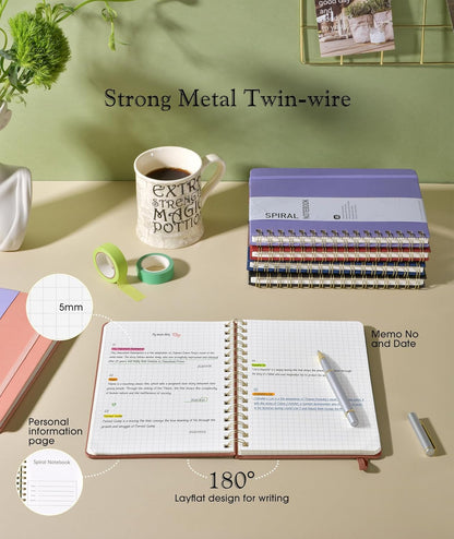 Lined Spiral Journal Notebook, A5 Hardcover Spiral Journals for Women Men, 150 Numbered Pages Spiral Bound Notebook, 100 GSM College Ruled Notebooks for Work, Note Taking 5.75" x 8.38", Olive Green