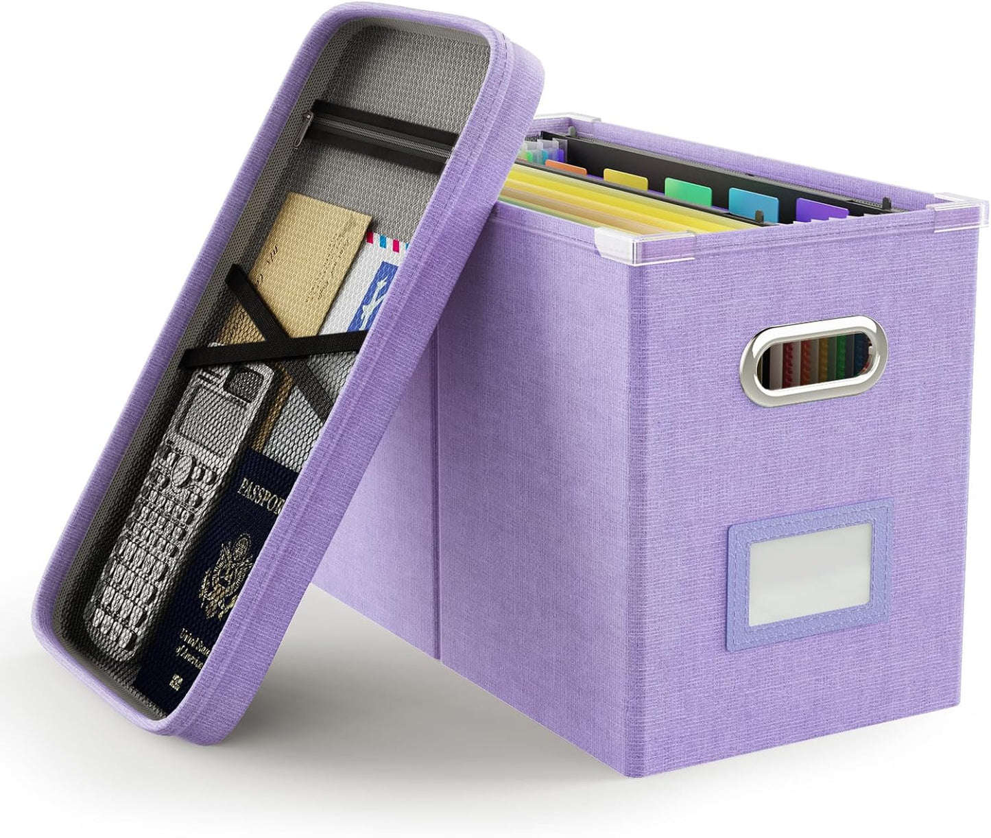 Oterri File Organizer Box with Lid, Hanging Filing File Box with Mesh Pocket, Document Organizer Box for Letter Files, Portable Storage Box with Smooth Sliding Rail for Office&Home (1 PCS, Beige)