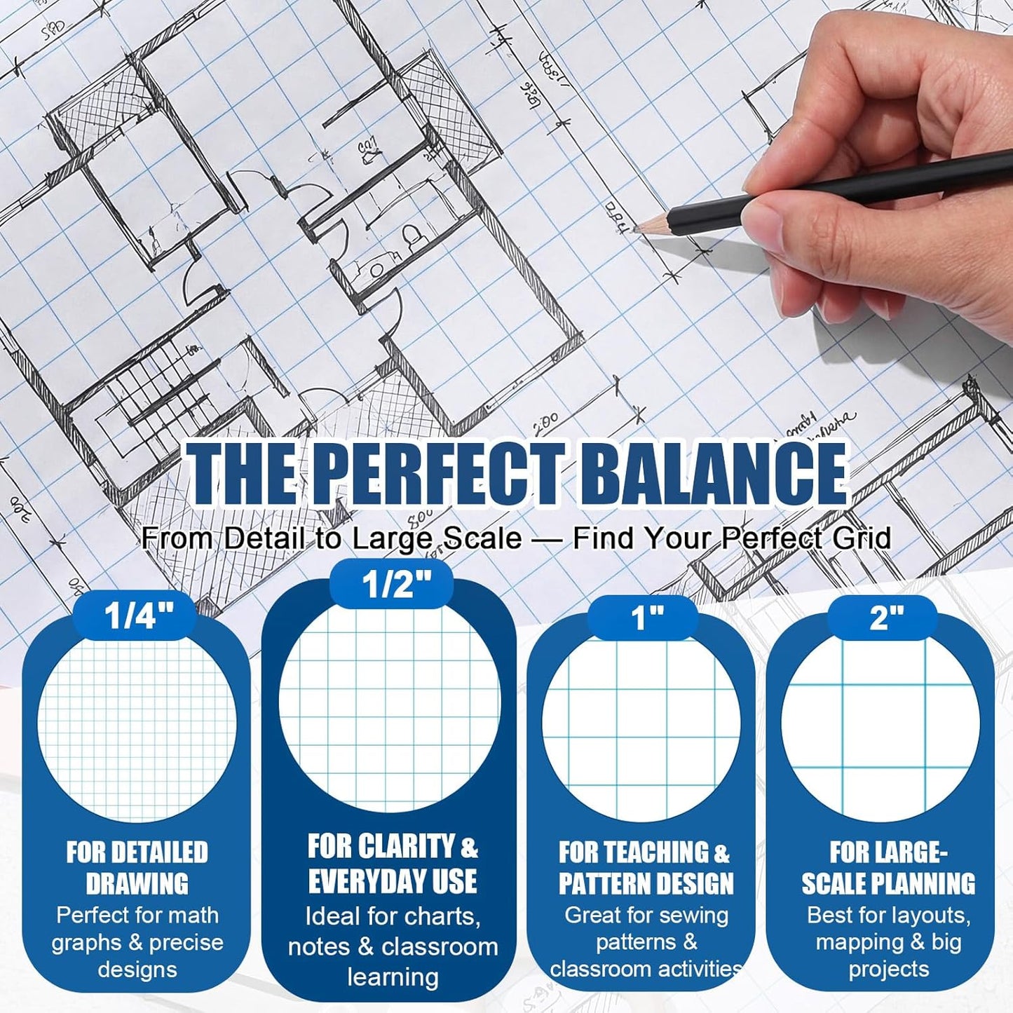 Jetec 1 Roll Large Grid Graph Paper Roll 1" Grid 16.5 Inch x 98ft Sewing Pattern Paper for Back to School Classroom Teaching Drafting Supplies Kids Students Gifts