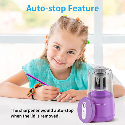 JARLINK Electric Pencil Sharpener, Heavy-Duty Helical Blade to Fast Sharpen, Auto Stop for No.2/Colored Pencils(6-8mm), AC Adapter/Battery Operated in School Classroom/Office/Home (Black)