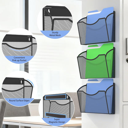 Gawerk 3 Pack Wall File Organizer, Mesh Wall File Pocket Mail Organizer Hanging Metal Vertical Wall Mounted File Holder for Office/Home