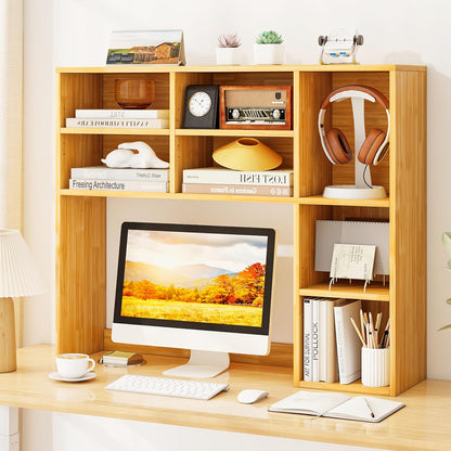 Tangkula Desktop Bookshelf, Countertop Storage Hutch with 5 Shelves for Computer Desk, Desk 3-Tier Display Rack, Multipurpose Wood Desktop Hutch Storage Organizer for Dorm Office Home