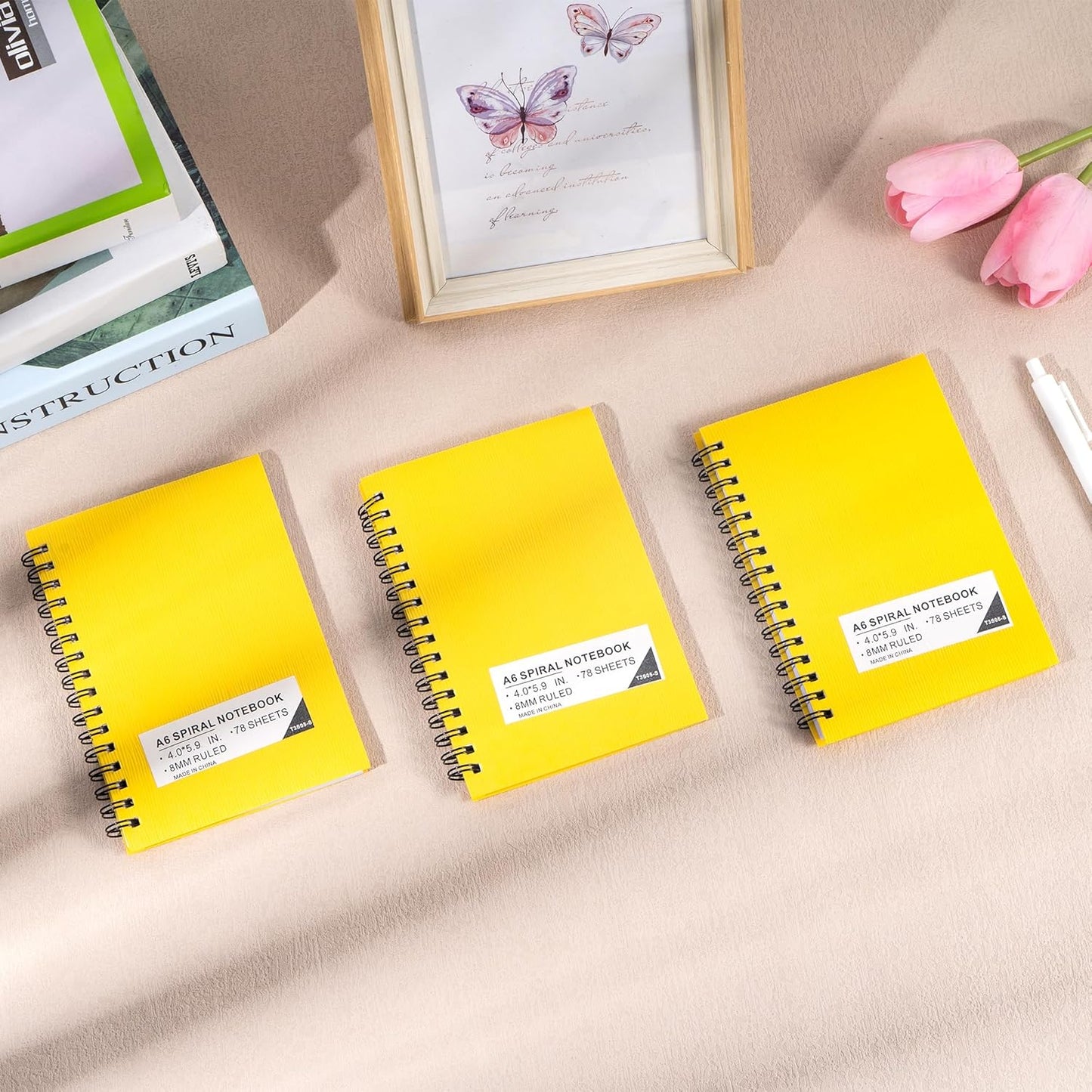 FLYING EAGLE 3 PCS Small Spiral Notebooks 4x6, A6 Cute Mini Journal Plastic Hardcover 8mm Ruled Notebook, Yellow 234 Sheets/468 Pages, 3 Pack Small Ruled Notebooks for School Work