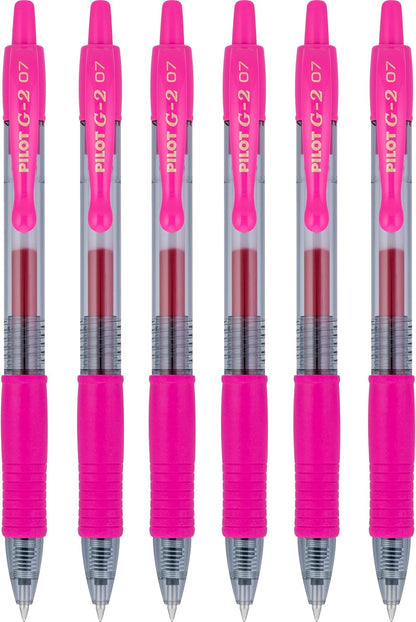 PILOT G2 Premium Refillable & Retractable Rolling Ball Gel Pens, 0.7mm Fine Point, Pink, 6-Pack