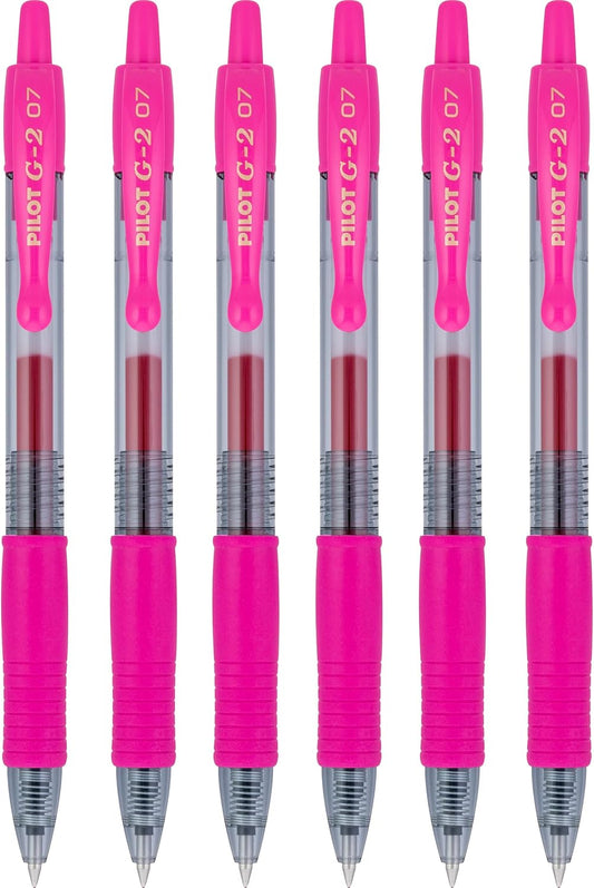 PILOT G2 Premium Refillable & Retractable Rolling Ball Gel Pens, 0.7mm Fine Point, Pink, 6-Pack
