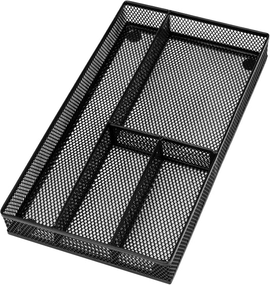shenee Desk Drawer Organizer Tray,Drawer Organizer for Office and Home,Desk Organizer with Drawers,4 Compartments,Non-Slip Desk Organizers and Accessories for Stationery Makeup School (Black)