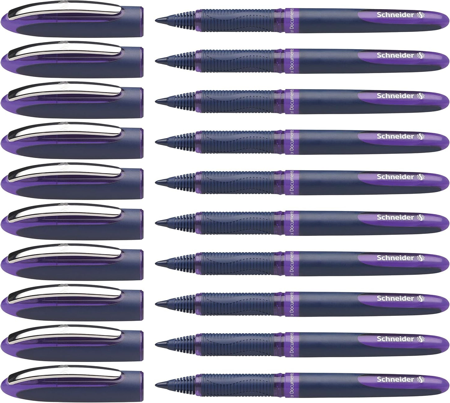 Schneider One Business Rollerball Pen, 0.6 mm Ultra-Smooth Tip, Blue Barrel, Black Ink, Box of 10 Pens (183001)