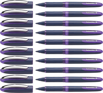 Schneider One Business Rollerball Pen, 0.6 mm Ultra-Smooth Tip, Blue Barrel, Black Ink, Box of 10 Pens (183001)
