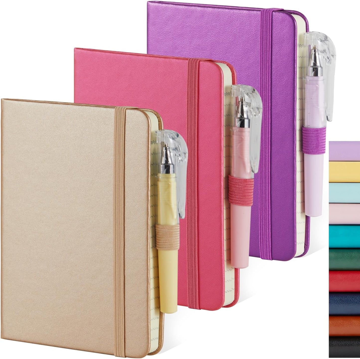NIRMIRO Small Notebook Journals, 3 Pack Mini Pocket Note pads for Men & Women Writing, A6 Small Leather Notepad 3.7" x 5.7" with Pen, Black, Red, Green