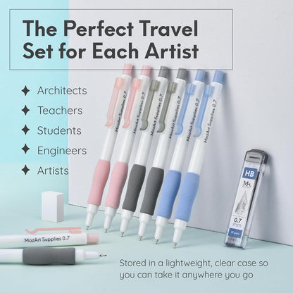Mozart Essential Set of Lead Refills - 4 Sizes: 0.3, 0.5, 0.7 & 0.9 mm with 100 HB Lead Refills for Each - for Sketch, Architecture, Drafting, Art, Drawing Supplies, Metal Mechanical Pencils