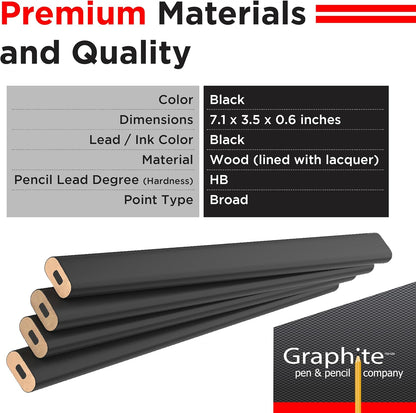 GRAPHITE Hard Lead Carpenter Pencils Bulk - (1) Pack of 12 Pieces Lumber Wooden Pencil #2 (HB) - Red