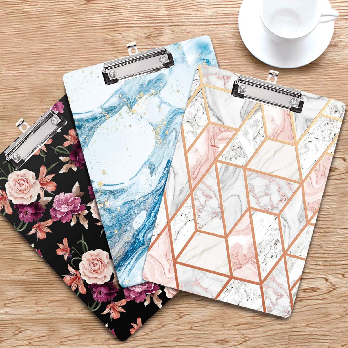 WAVEYU Fashion Cute Clipboard, Decorative Office Hardboard Wood Nursing Clip Board for Standard A4 Letter Size for Students, Women, Men, 12.5"x 9", Black+White02