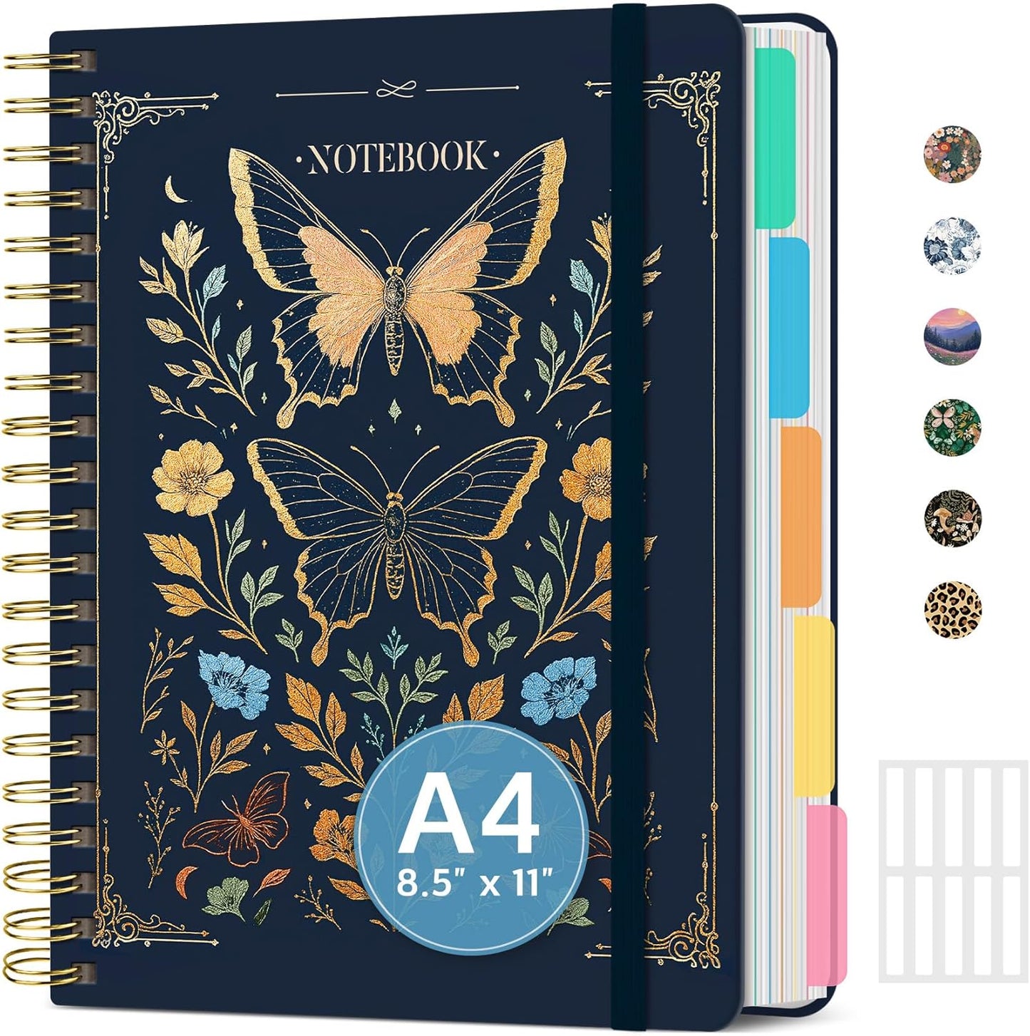 Large Spiral Notebook with Dividers & Tabs, 8.5" x 11" Hardcover 5 Subject Notebook for Work, 280 pages, College Ruled, Cute Journal for Women, Perfect for Study & Office Note Taking, Garden