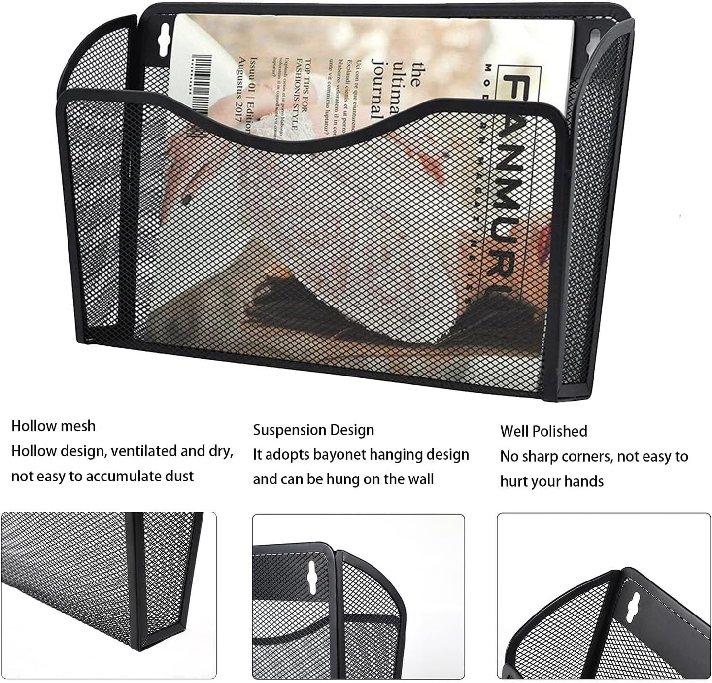Gawerk 3 Pack Wall File Organizer, Mesh Wall File Pocket Mail Organizer Hanging Metal Vertical Wall Mounted File Holder for Office/Home