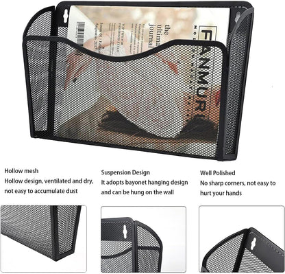 Gawerk 3 Pack Wall File Organizer, Mesh Wall File Pocket Mail Organizer Hanging Metal Vertical Wall Mounted File Holder for Office/Home