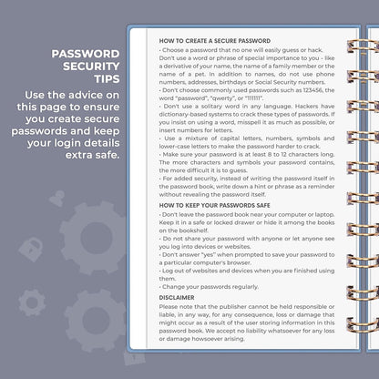 Clever Fox Password Book Spiral – Internet Address & Password Organizer with Laminated Alphabetical Tabs – Password Keeper Journal – Hardcover, Medium Size, 6.1x7.7” (Mystic Blue)