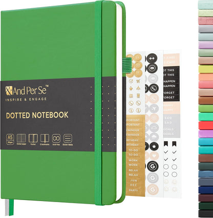&And Per Se Lined Journal Notebook, 160 Pages, A5 5.7 x 8 inches College Ruled Thick Paper Notebook Journals for Writing, Hardcover Notebooks for Women Men Office School (1 Pack, Green) - Colors B