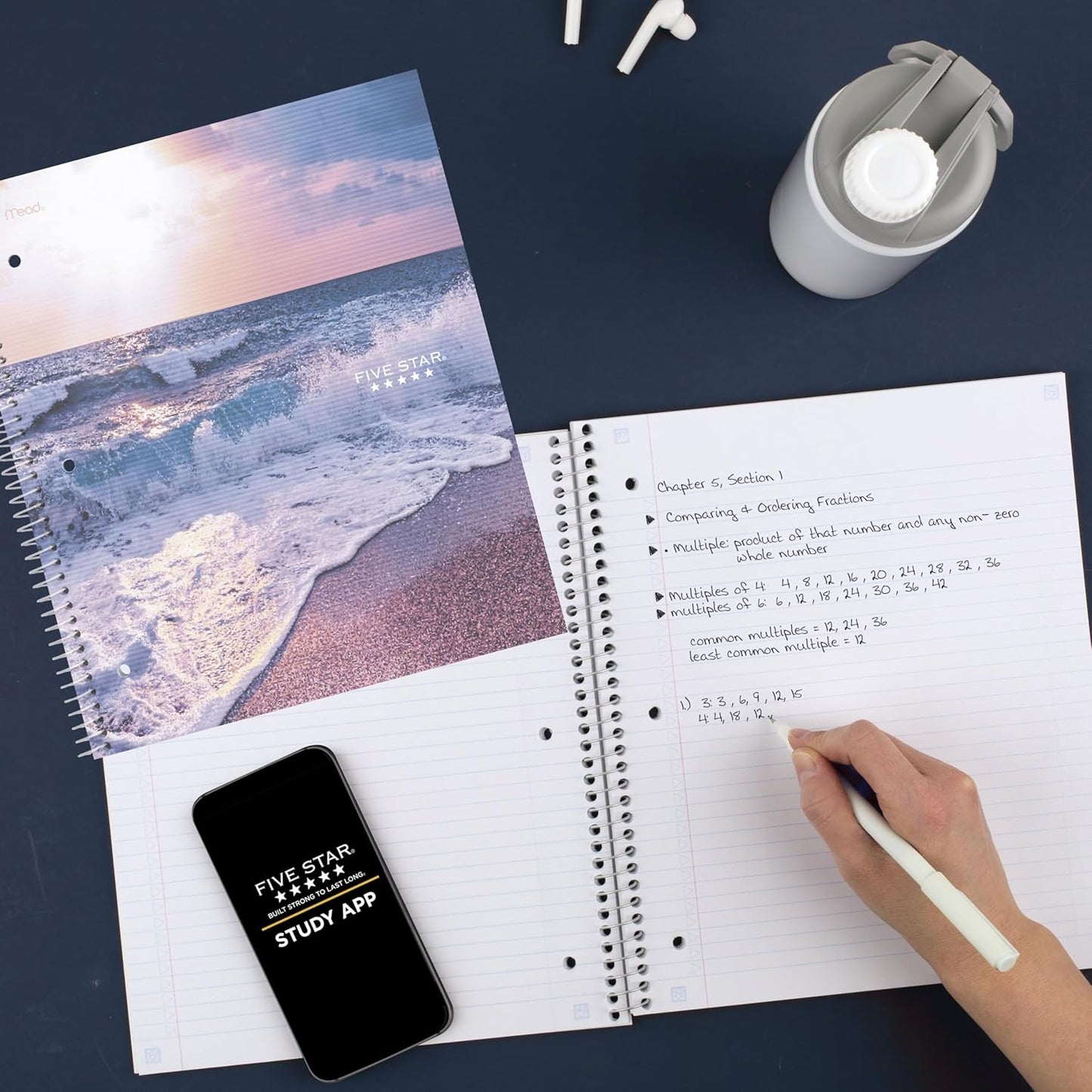 Five Star Spiral Notebook + Study App, 1 Subject, College Ruled Paper, 8-1/2" x 11", 80 Sheets, Fights Ink Bleed, Water Resistant Cover, Soft Petals Blue (820441F-ECM)