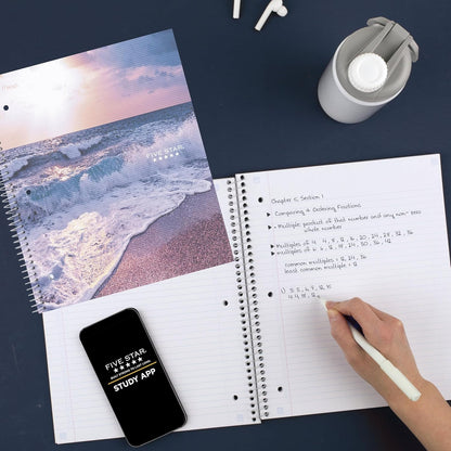 Five Star Spiral Notebook + Study App, 1 Subject, College Ruled Paper, 8-1/2" x 11", 80 Sheets, Fights Ink Bleed, Water Resistant Cover, Soft Petals Blue (820441F-ECM)
