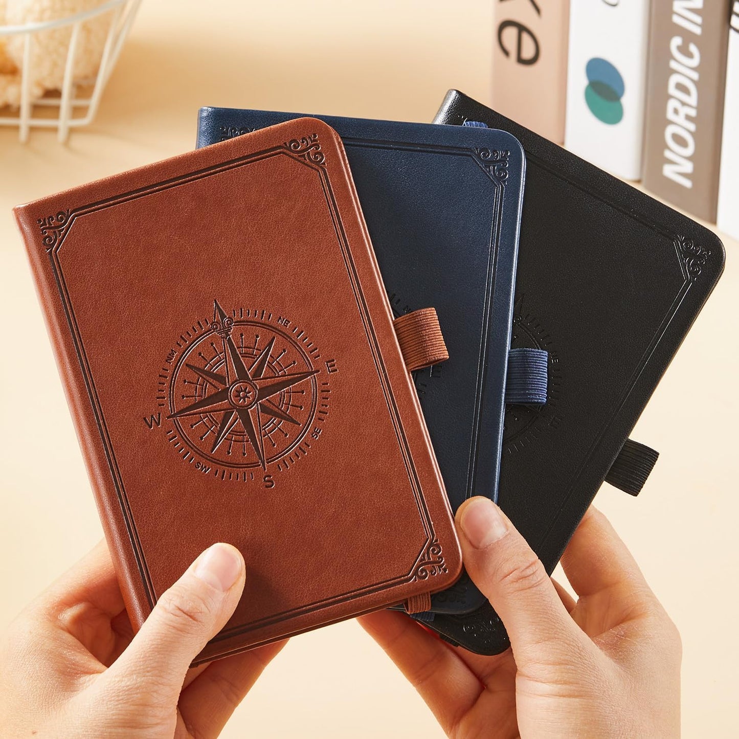 NIRMIRO Small Notebook Journals, 3 Pack Mini Pocket Note pads for Men & Women Writing, A6 Small Leather Notepad 3.7" x 5.7" with Pen, Black, Red, Green