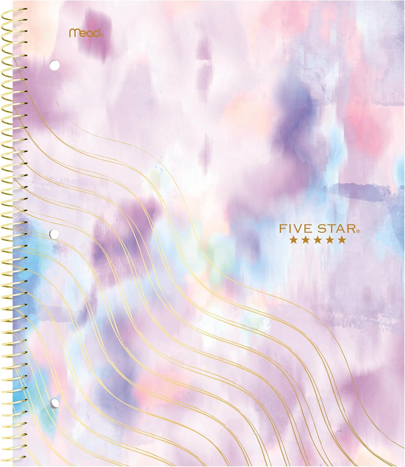 Five Star Spiral Notebook + Study App, 2 Pack, 1 Subject, Wide Ruled, 8" x 10-1/2", 80 Sheets, Fights Ink Bleed, Water Resistant Cover, Pastel Waves and Brush Strokes (930210F-ECM)