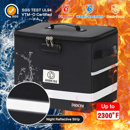 File Box with Lock - Portable File Organizer Box with Handle, Sturdy Important Document Organizer with Label, Slide, Reflective Strip for Hanging Letter/Legal Folder