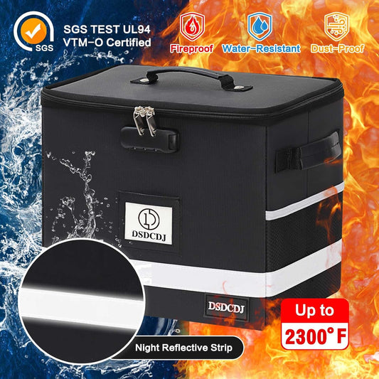 File Box with Lock - Portable File Organizer Box with Handle, Sturdy Important Document Organizer with Label, Slide, Reflective Strip for Hanging Letter/Legal Folder