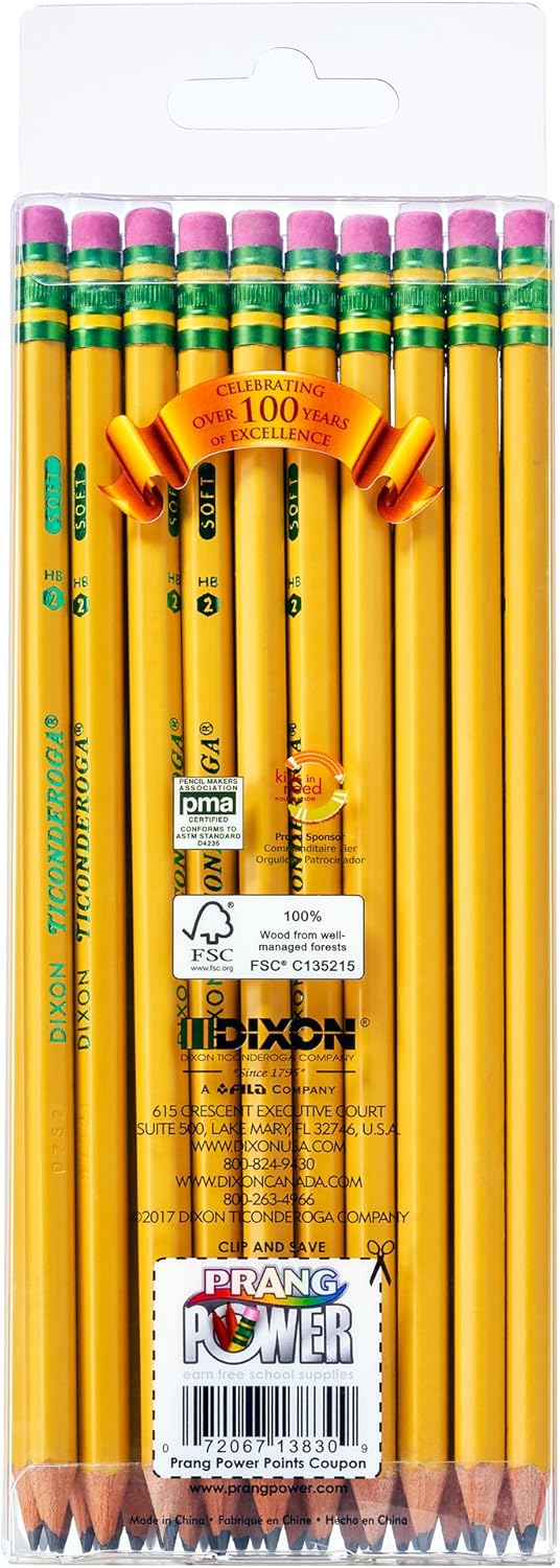 Ticonderoga Wood-Cased Pencils, Pre-Sharpened, 2 HB Soft, Yellow, 72 Count