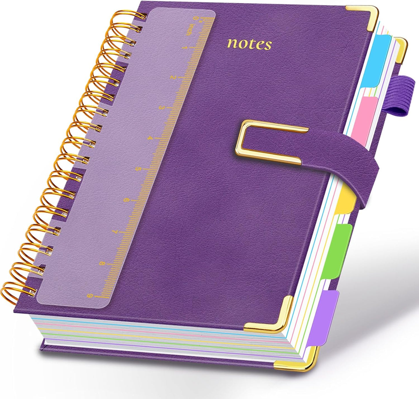 Hardcover Spiral Notebook College Ruled, 8"x10" Leather Journal Notebook with Magnetic Closure, 300 Pages 5 Subject Notebook with Dividers Tabs Journal for Women Men, Work, School(Rose Red)