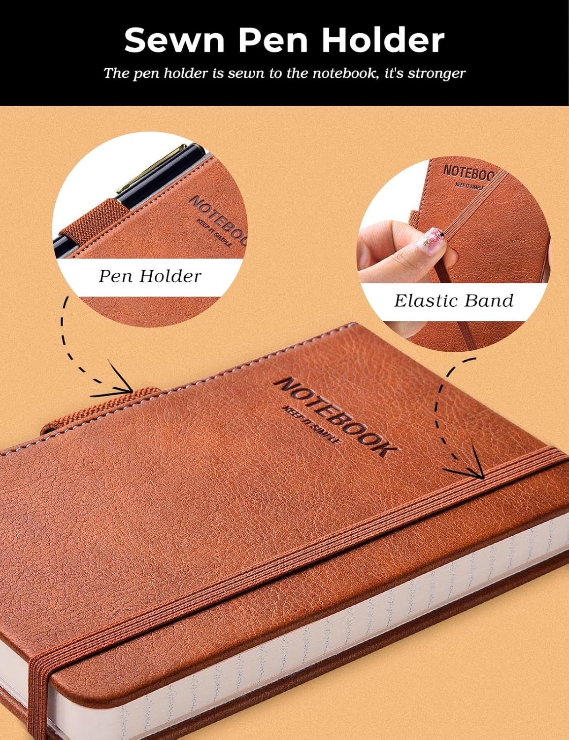 AISBUGUR Pocket Notebook Small Notebook 2-Pack, 3.7" x 5.7" Pocket Notebooks Hardcover with Thick Lined Paper, Inner Pockets, Cover Letter Embossing Design Mini Journal Notepad Black+Brown