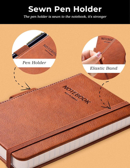 AISBUGUR Pocket Notebook Small Notebook 2-Pack, 3.7" x 5.7" Pocket Notebooks Hardcover with Thick Lined Paper, Inner Pockets, Cover Letter Embossing Design Mini Journal Notepad Black+Brown