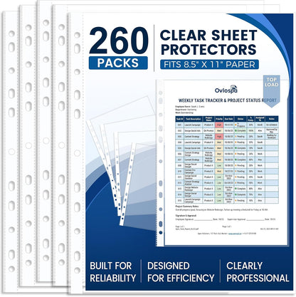 Clear Sheet Protectors 8.5 x 11 Inch Easy-Open, Transparent Plastic Page Sleeves for 3-Ring Binders, Bulk Pack for Business, Office, School & Classroom Use - Durable & Smooth