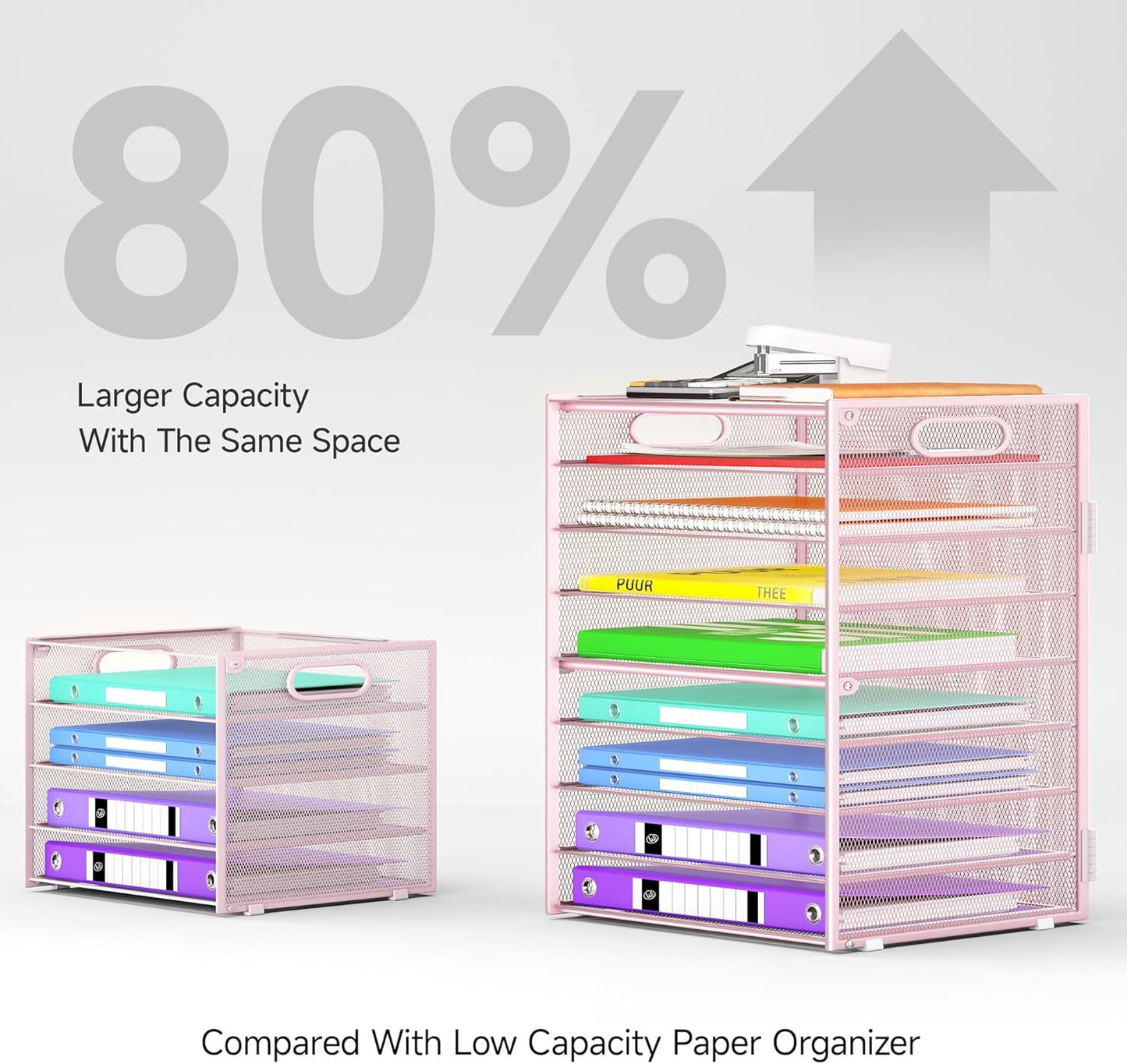 Cawukege 9 Tier Paper Organizer with Handle, Black Large Capacity Desk Organizer Mesh File Folder Letter Paper Tray Desktop Document Sorter for Classroom, School, and Office Accessories Organization