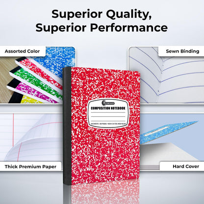 Rosmonde 50 Pack Composition Notebooks Bulk, Wide Ruled Composition Notebook, 200 Pages (100 Sheets), 9-3/4 x 7-1/2, Black Marble, Bulk School Supplies, Office Notebooks, Bulk Notebooks for School