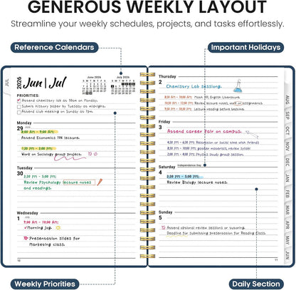 Planner 2026-2027, Academic Year Monthly and Weekly Calendar Planner, Jul 2026 - Jun 2027, Hardcover Teacher Student Planning Agenda book with Tabs, Perfect for School Office Supplies, 6.3" x 8.5" - Wildflowers