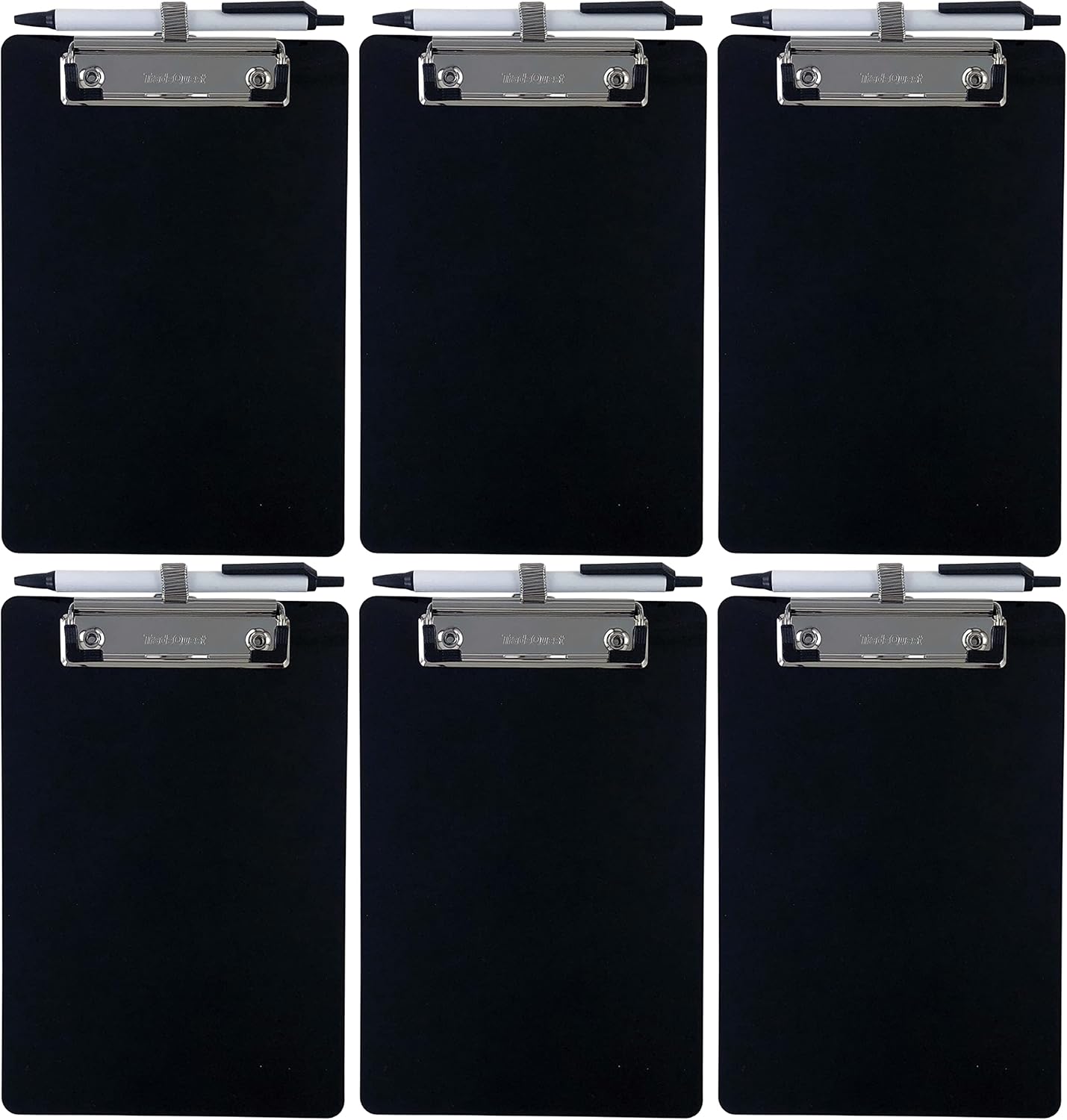 Trade Quest Small Memo Clipboard 6'' x 9'' Pen Holder Clip Plastic (Black) (Pen Included) (Pack of 6)