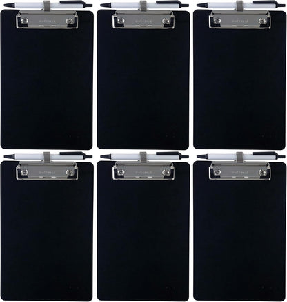 Trade Quest Small Memo Clipboard 6'' x 9'' Pen Holder Clip Plastic (Black) (Pen Included) (Pack of 6)