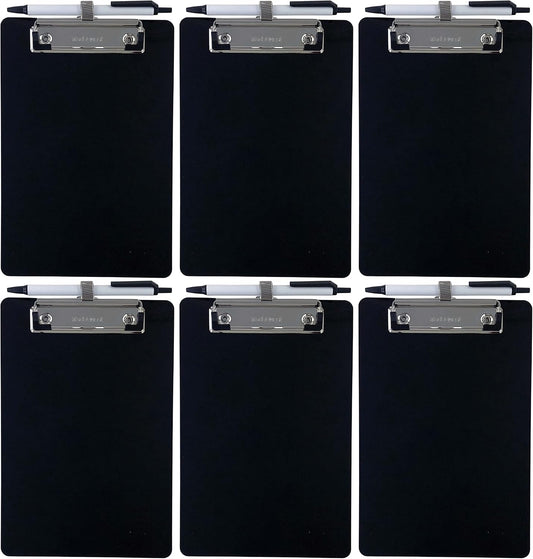 Trade Quest Small Memo Clipboard 6'' x 9'' Pen Holder Clip Plastic (Black) (Pen Included) (Pack of 6)