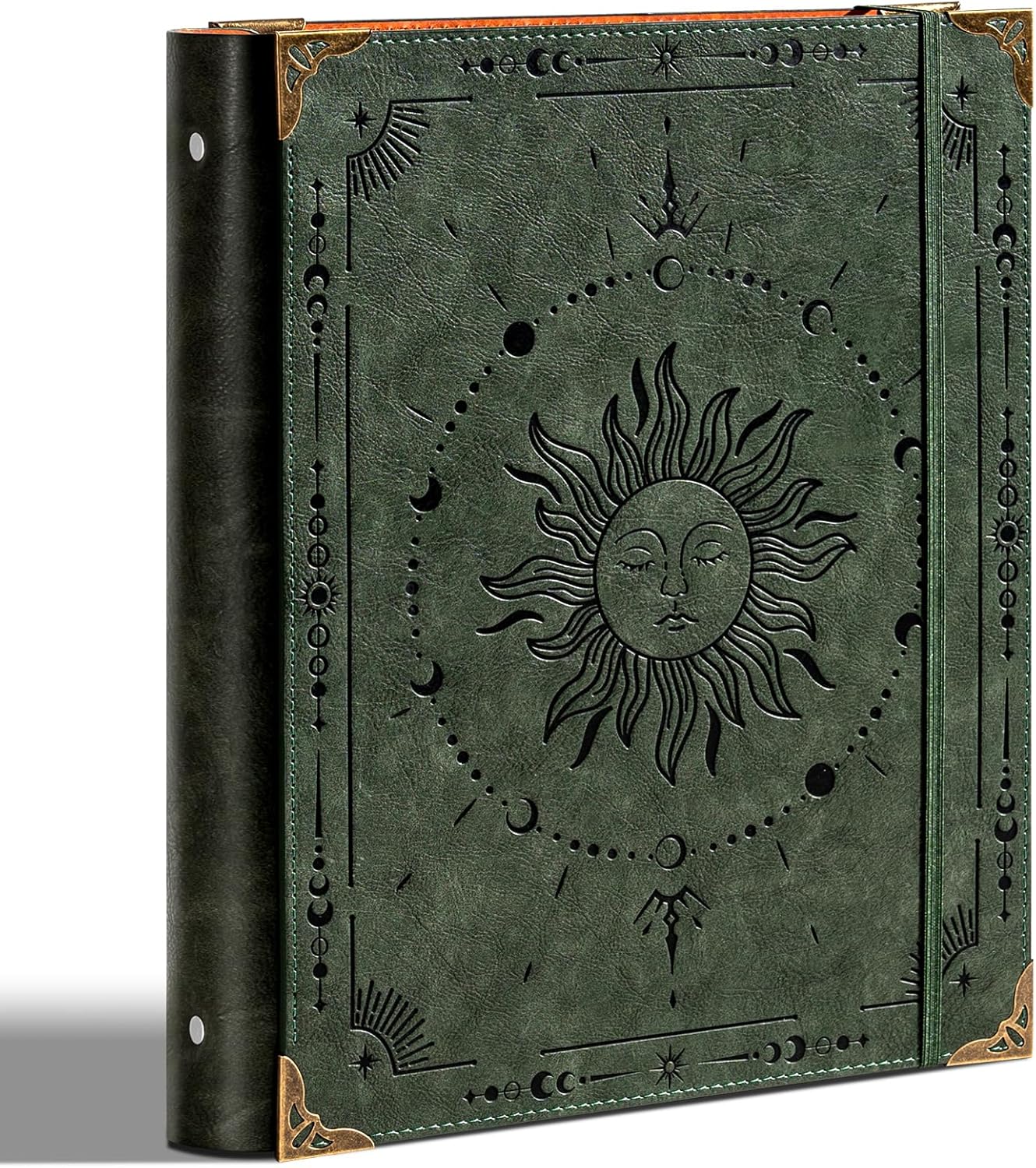 Ovesmusl Leather 3 Ring Binder Fits 8.5"x11" Letter Size Paper, 1 Inch Round Ring Binder Holds 200 Sheets, Notebook Cover Loose Leaf Organizer, Green Tree