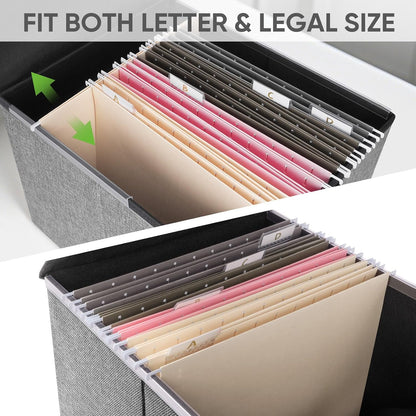 BALEINE File Organizer Box with Lid, Collapsible File Folder Organizer with Plastic Slide, Hanging File Folder Box for Office Document Storage (1 Pack, Black)