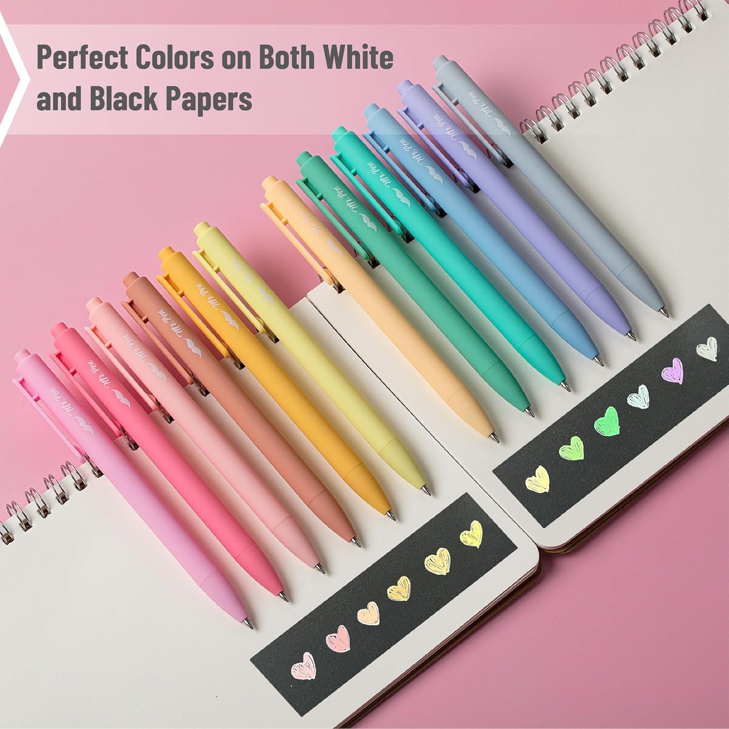 Mr. Pen- Retractable Gel Pens, 12 Pack, Colorful Ink, Fine Point 0.7mm, Fast Dry, Smooth Writing, Cute Pens for Drawing, Writing Planner and School Supplies