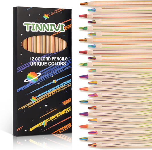 TINNIVI Rainbow Pencils for Kids Adults, 24 Pack Rainbow Colored Pencil Art Supplies for Girls Boys, Wooden Multi Colored Pencils Bulk for Coloring Drawing Sketching, Pre-sharpened, 12 Colors