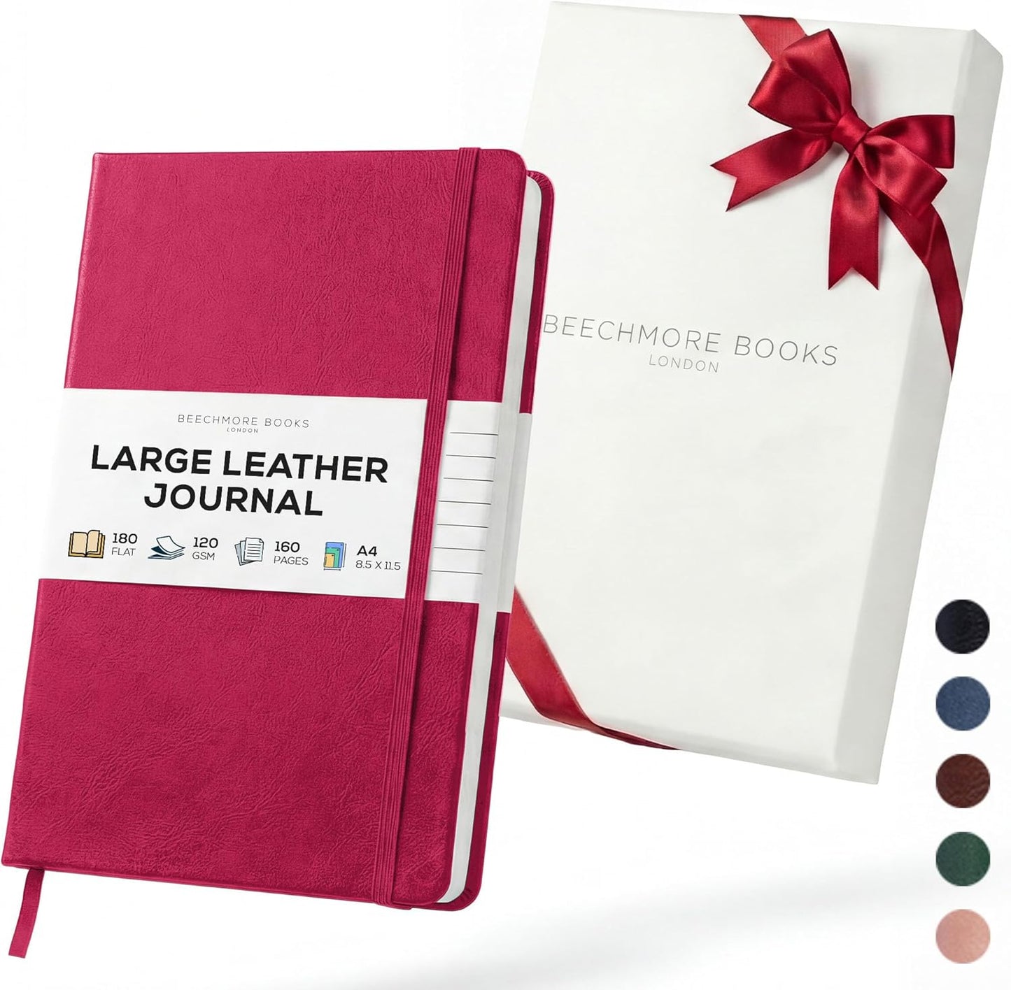 BEECHMORE BOOKS Large Lined Journal Notebook, 8.5" x 11.5" (A4) Hardcover Vegan Leather Executive Diary for Work, Thick 120gsm Paper, Lay-Flat Binding, Gift Box