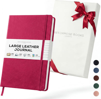 BEECHMORE BOOKS Large Lined Journal Notebook, 8.5" x 11.5" (A4) Hardcover Vegan Leather Executive Diary for Work, Thick 120gsm Paper, Lay-Flat Binding, Gift Box