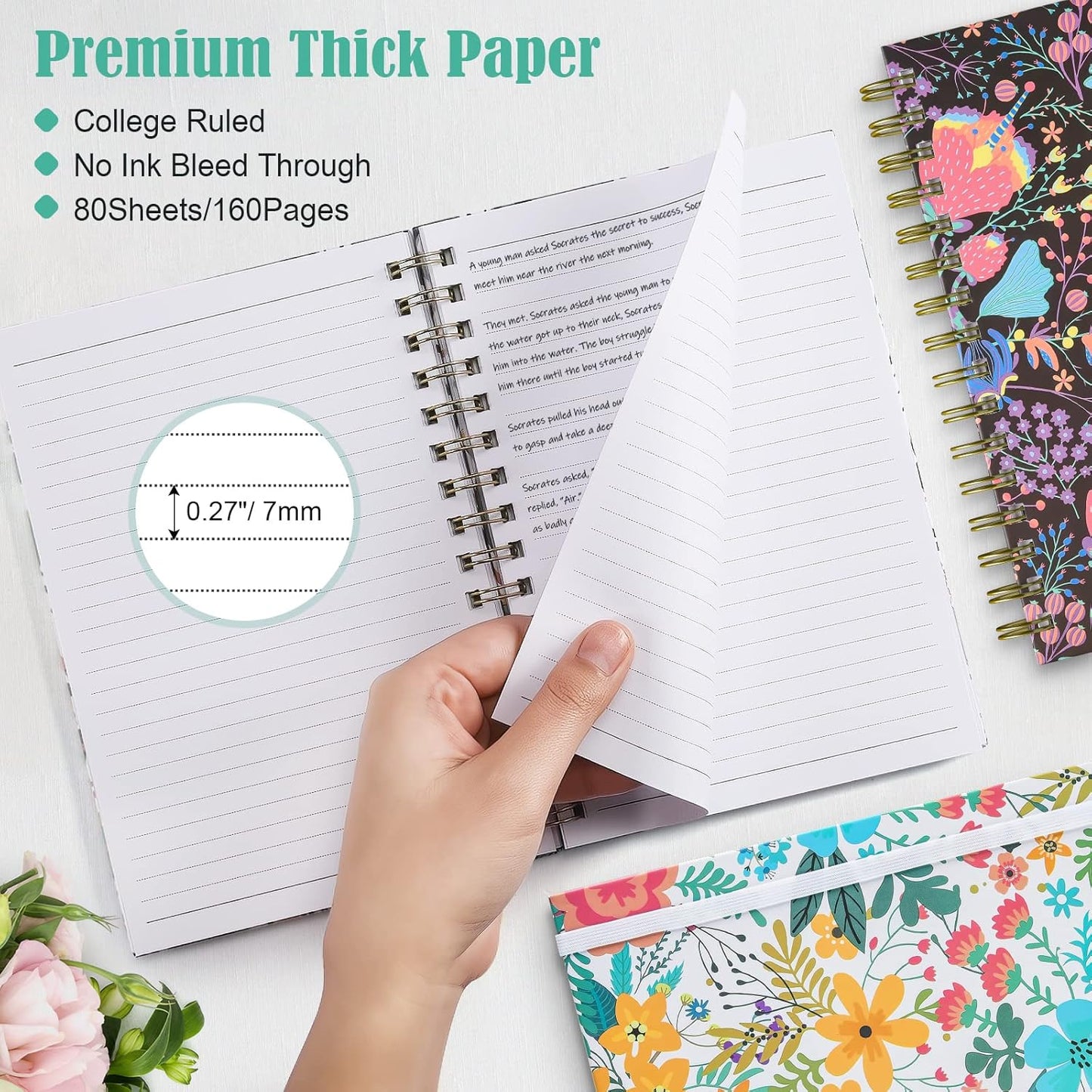 Spiral Notebook, 4 Pack A5 Lined Journal for Women, Hardcover Spiral Journal with 2 Pockets, College Ruled Notebooks, Cute Notebook for Office, School Supplies, Gifts (160 Pages, 6.3" x 8.46")