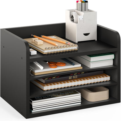 Ballucci 4-Tier Paper Organizer for Desk, Stackable Tray, Desk Storage Organizer Shelves, Stacking Letter Paper Tray Sorter for Classroom Office, Black