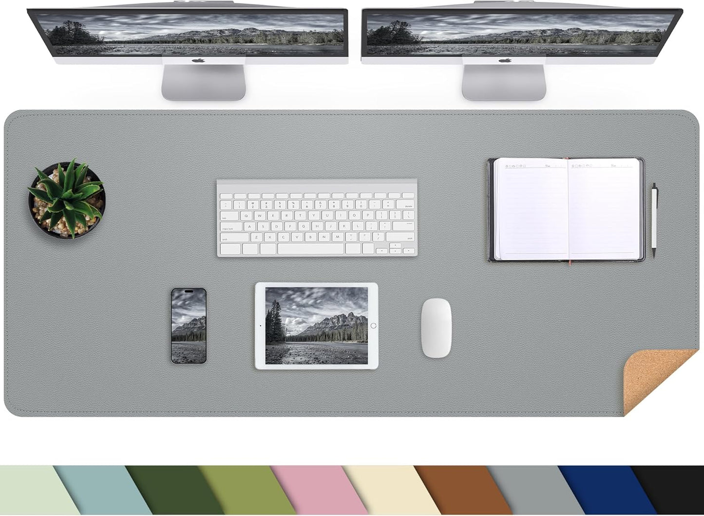 Large Desk Mat 47.2" x 17" Leather Desk Pad Protector with Natural Cork & PU Leather, Non-Slip Office Desk Mat, Large Mouse Pad, Waterproof Desk Blotter pad for Office&Home(Black)
