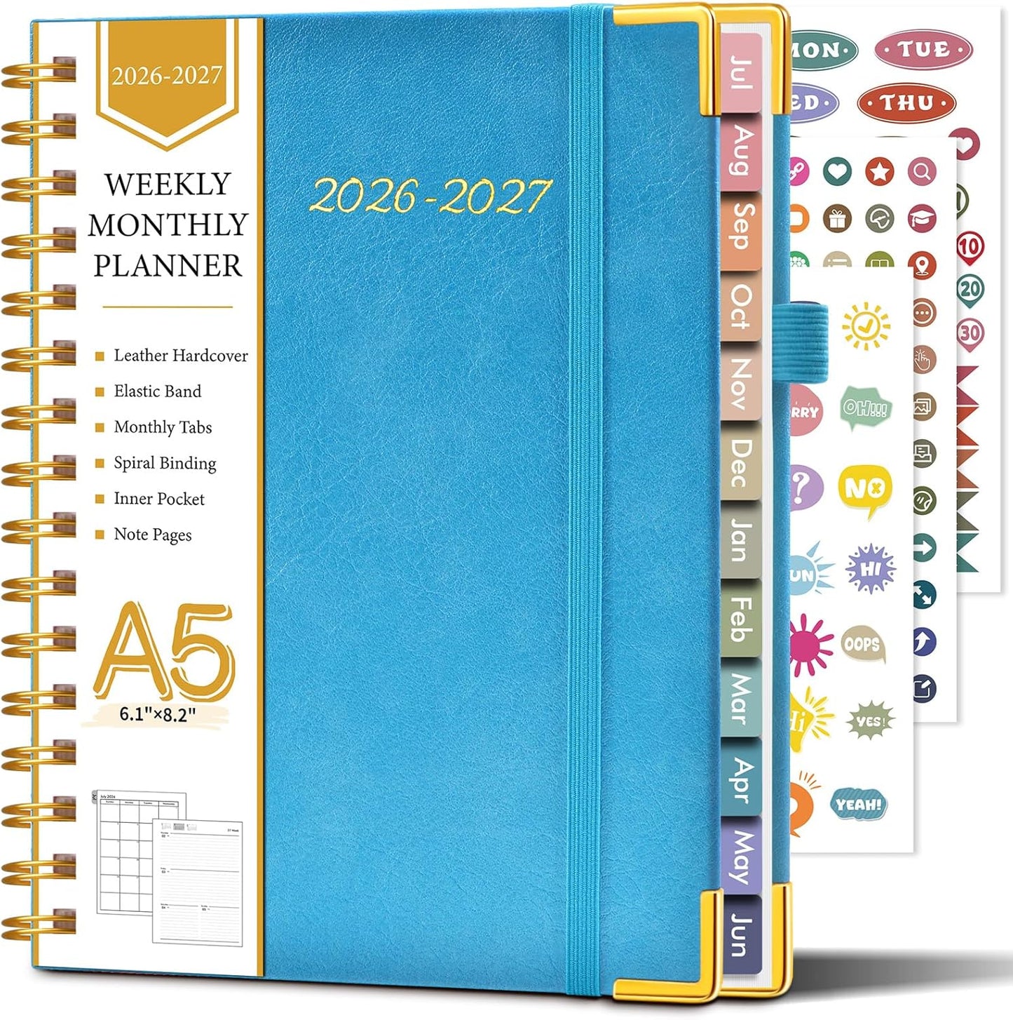 2026 Planner, Weekly and Monthly Calendar Planner from January 2026 - December 2026, 8.5" x 11" Hardcover Leather Hourly Appointment Book with Tabs, Spiral Daily Planners for School Work Home, Green