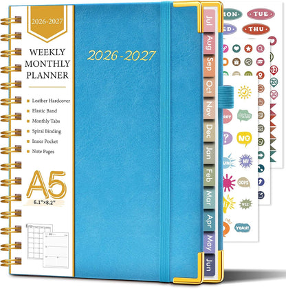 2026 Planner, Weekly and Monthly Calendar Planner from January 2026 - December 2026, 8.5" x 11" Hardcover Leather Hourly Appointment Book with Tabs, Spiral Daily Planners for School Work Home, Green